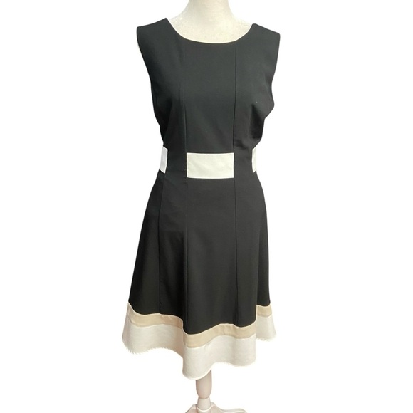 Calvin Klein Fit & Flare Colorblock Sleeveless Dress Size 12 Black White Tan - Picture 5 of 10
